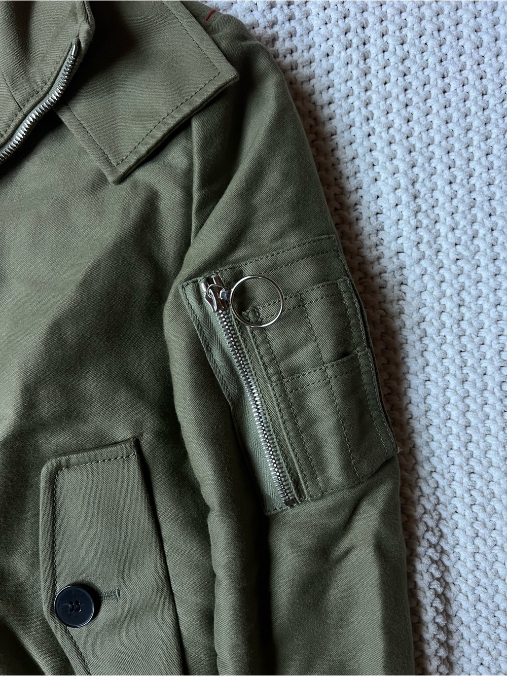 Victoria Beckham Jeans Bomber Harrington Canvas Green Jacket Made Portugal Sz 4 - Picture 2 of 9